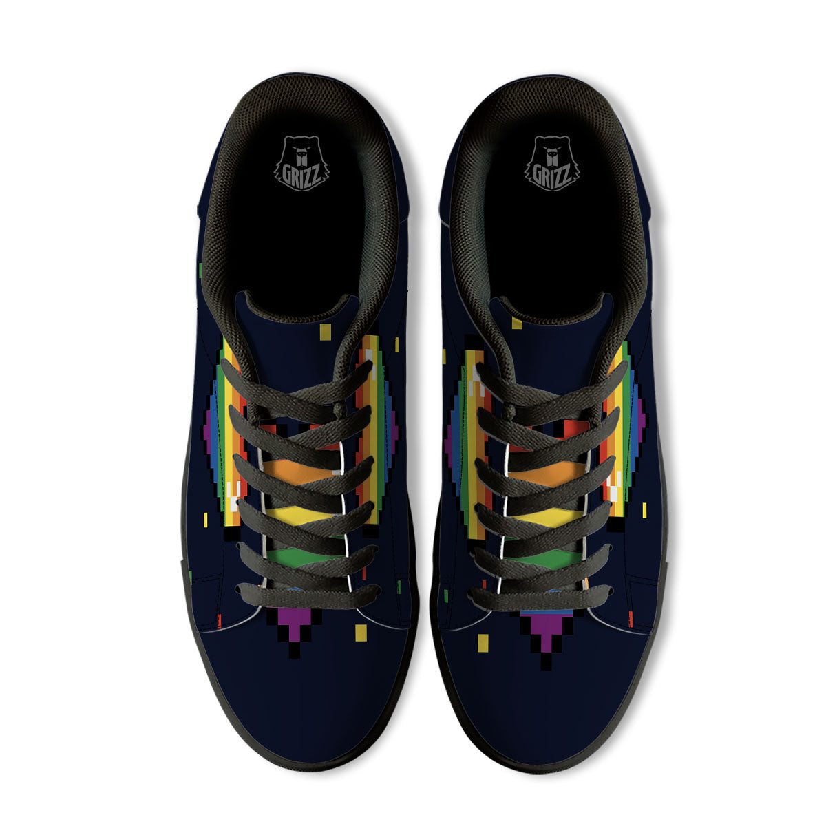 LGBT Pride 8 Bit Rainbow Pixel Heart Black Low Top Sneakers-grizzshop