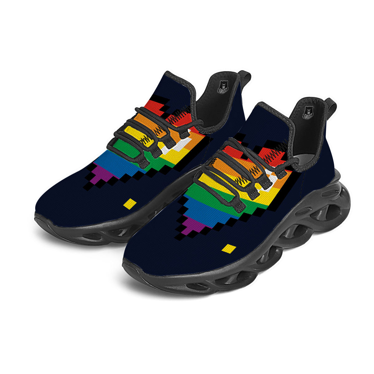 LGBT Pride 8 Bit Rainbow Pixel Heart Black Running Shoes-grizzshop