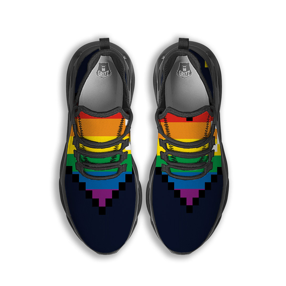 LGBT Pride 8 Bit Rainbow Pixel Heart Black Running Shoes-grizzshop