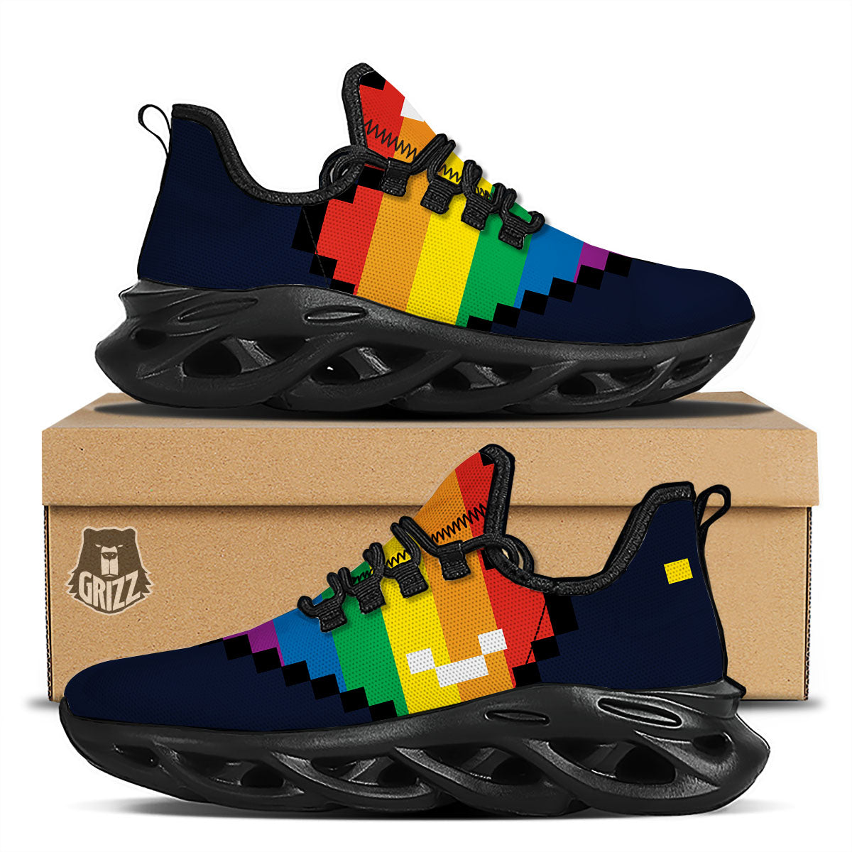 LGBT Pride 8 Bit Rainbow Pixel Heart Black Running Shoes-grizzshop