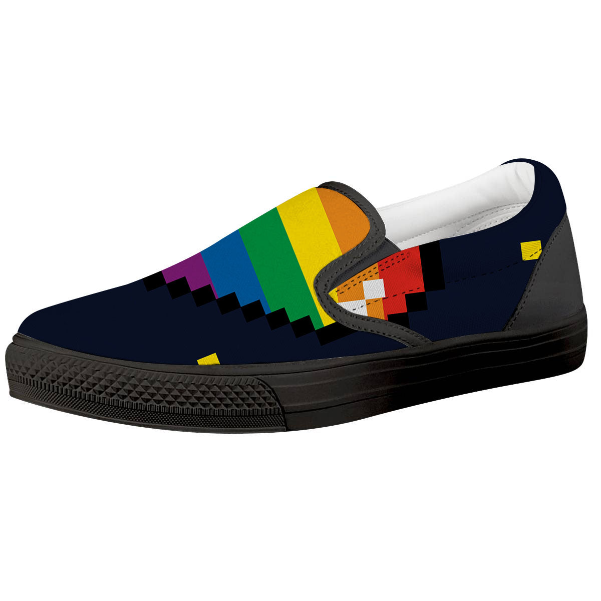 LGBT Pride 8 Bit Rainbow Pixel Heart Black Slip On Shoes-grizzshop