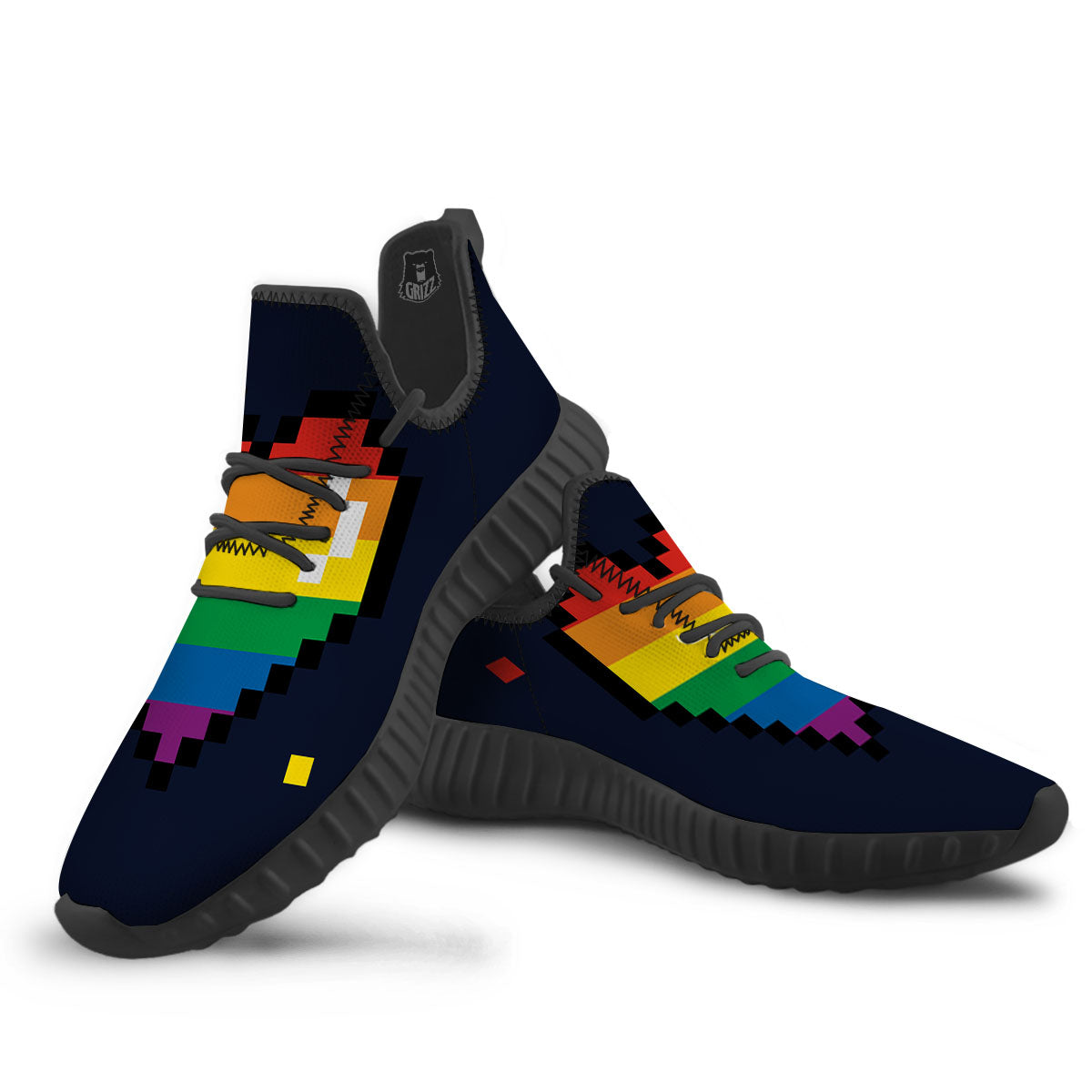 LGBT Pride 8 Bit Rainbow Pixel Heart Black Walking Shoes-grizzshop