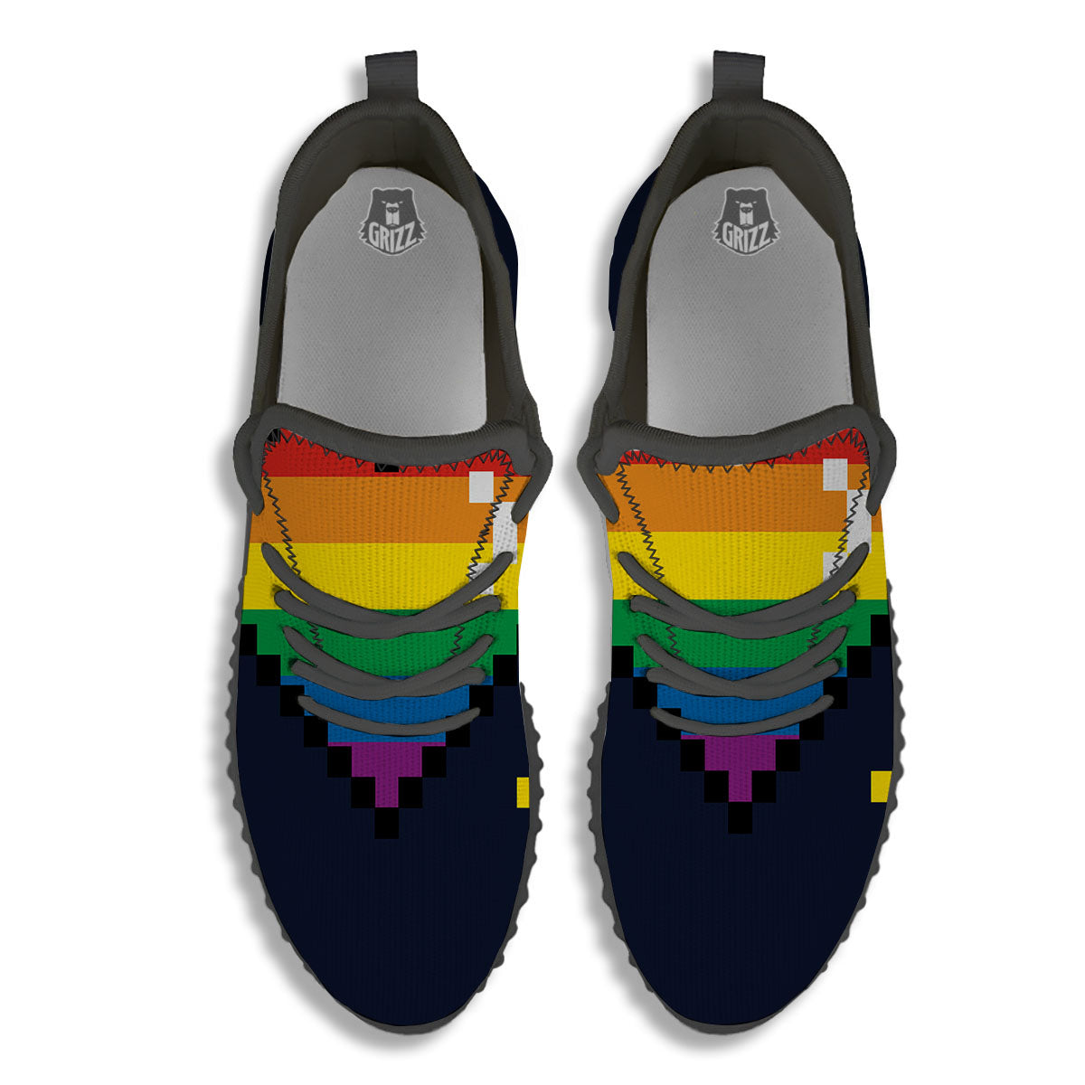 LGBT Pride 8 Bit Rainbow Pixel Heart Black Walking Shoes-grizzshop