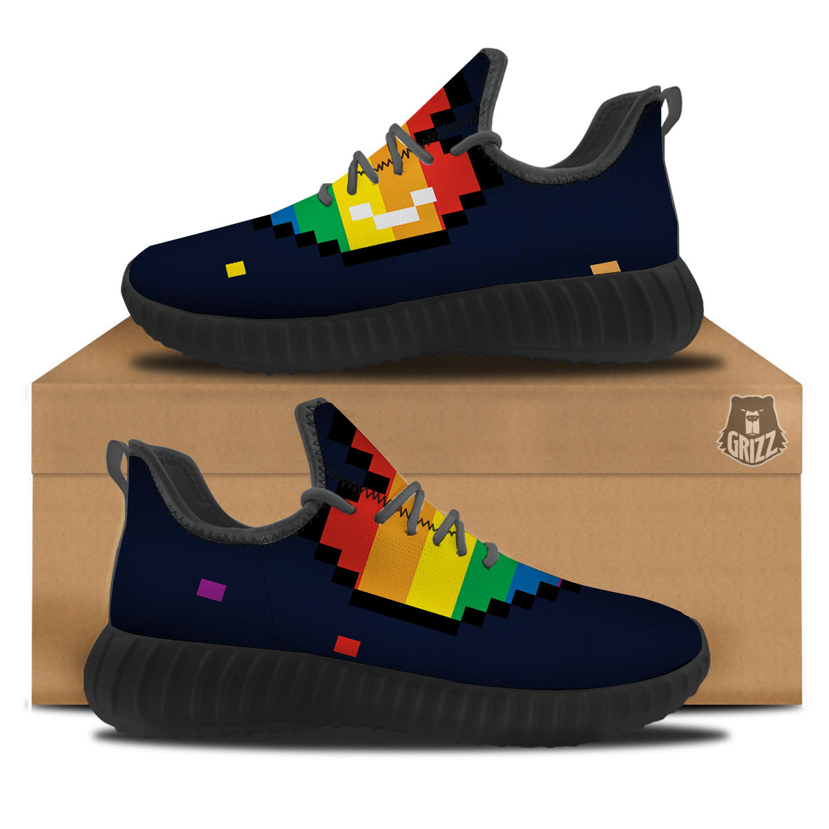 LGBT Pride 8 Bit Rainbow Pixel Heart Black Walking Shoes-grizzshop
