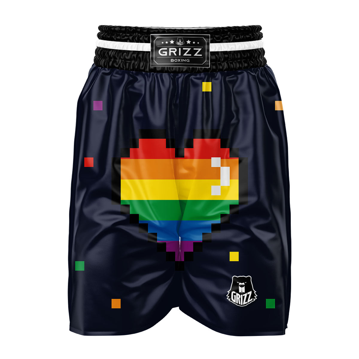 LGBT Pride 8 Bit Rainbow Pixel Heart Boxing Shorts-grizzshop