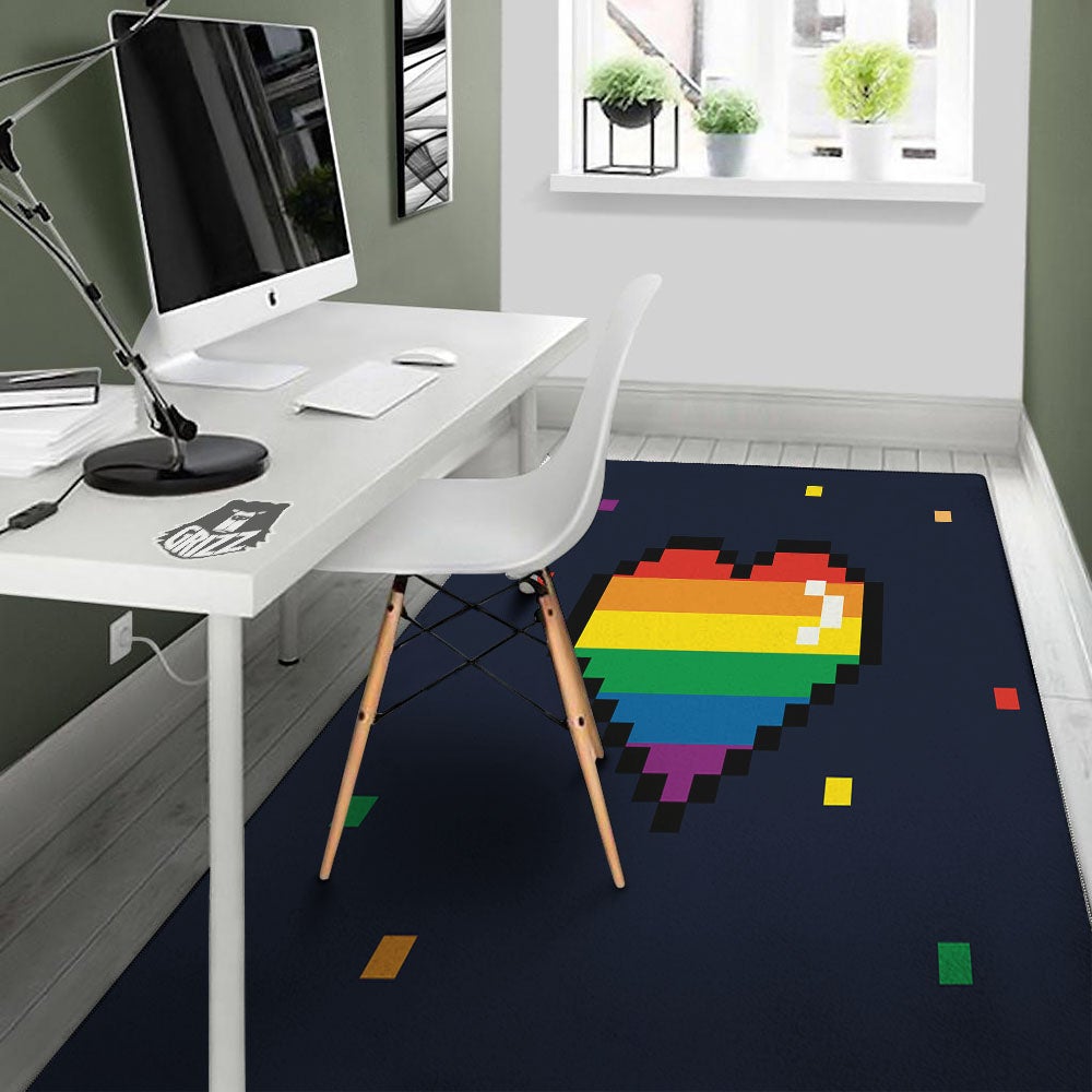 LGBT Pride 8 Bit Rainbow Pixel Heart Floor Mat-grizzshop