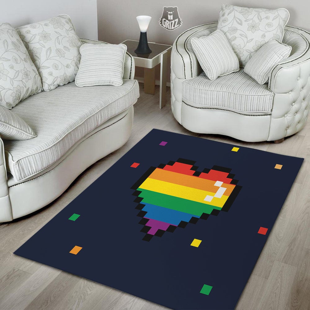 LGBT Pride 8 Bit Rainbow Pixel Heart Floor Mat-grizzshop