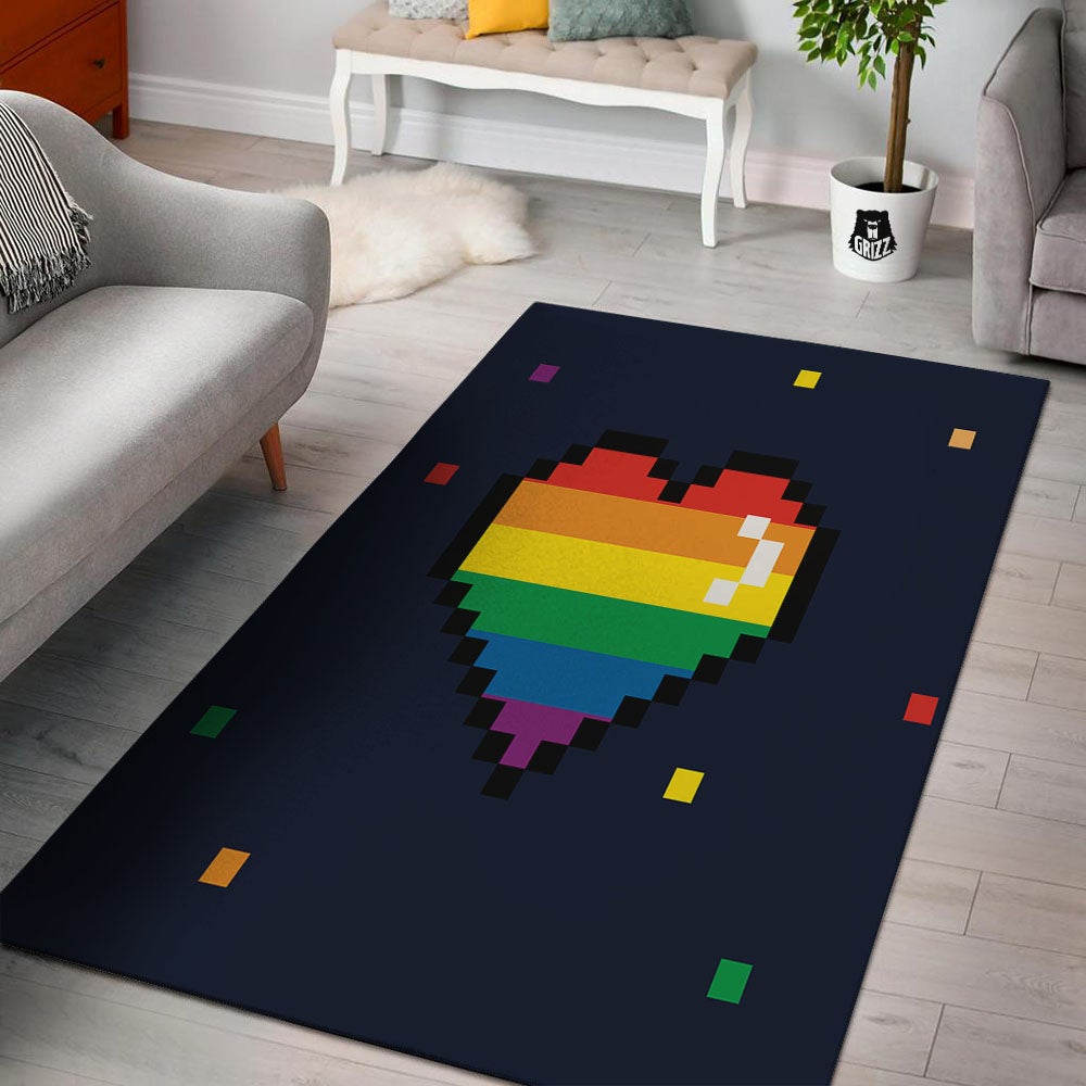 LGBT Pride 8 Bit Rainbow Pixel Heart Floor Mat-grizzshop