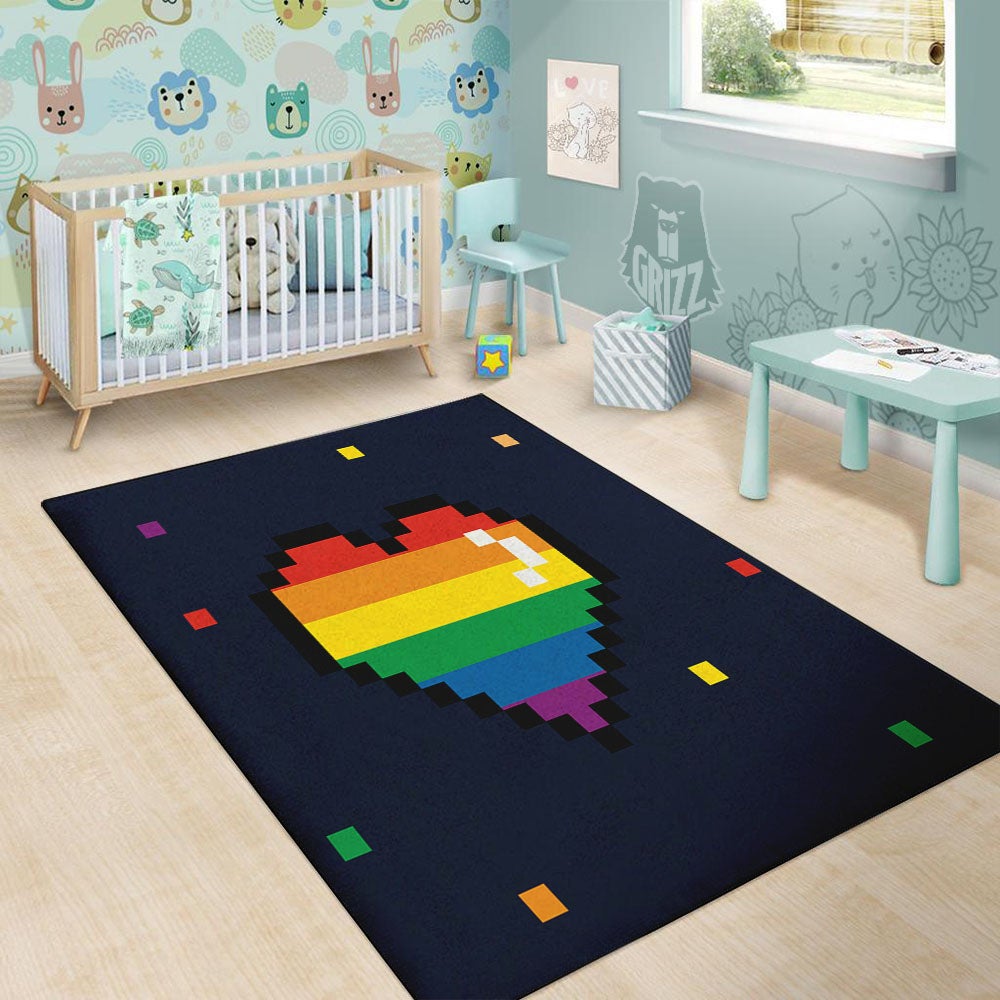 LGBT Pride 8 Bit Rainbow Pixel Heart Floor Mat-grizzshop
