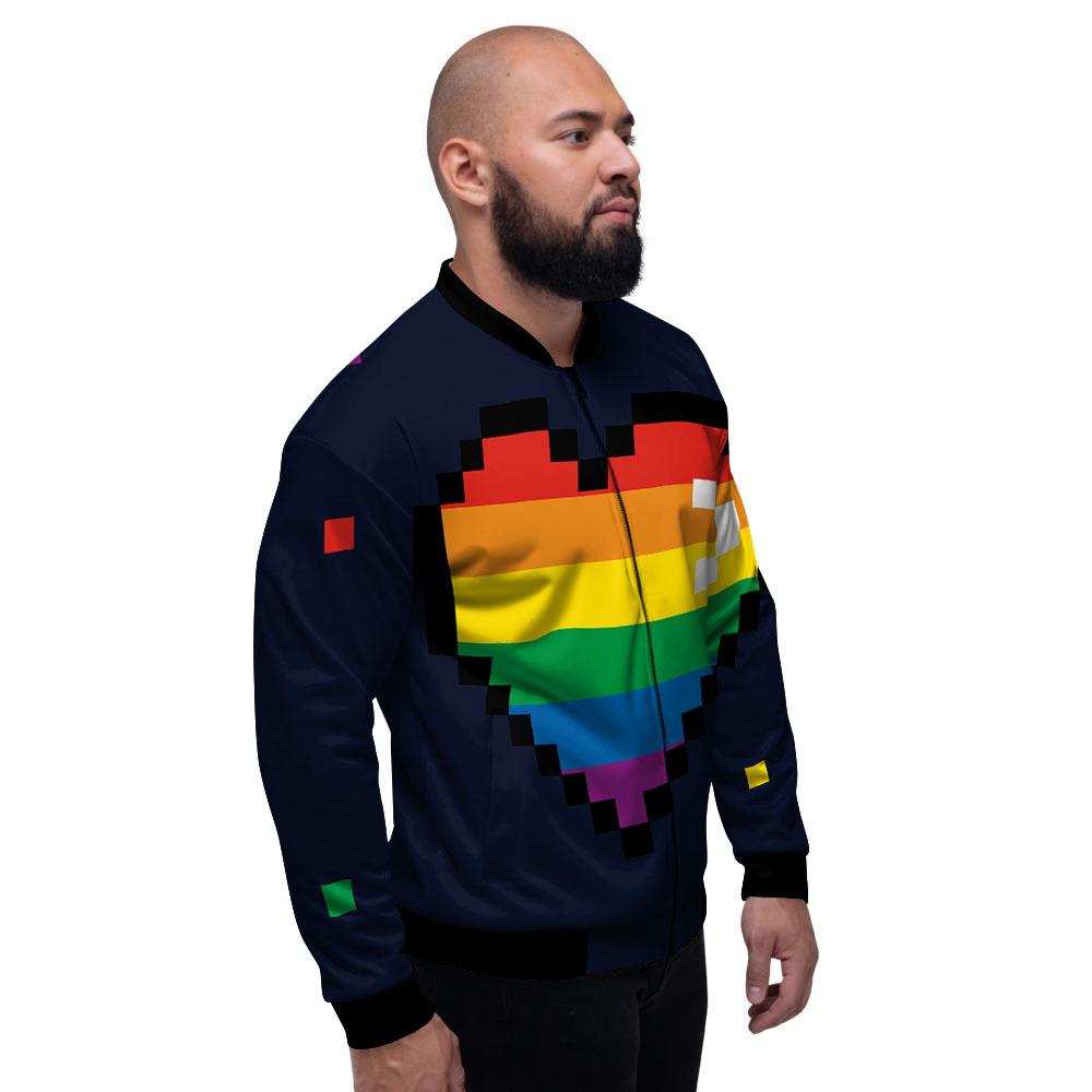 LGBT Pride 8 Bit Rainbow Pixel Heart Men's Bomber Jacket-grizzshop