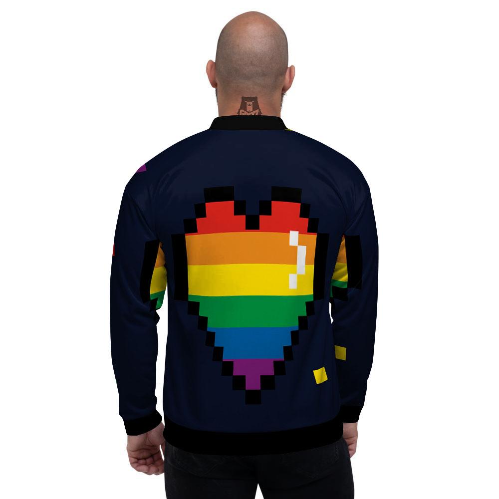 LGBT Pride 8 Bit Rainbow Pixel Heart Men's Bomber Jacket-grizzshop