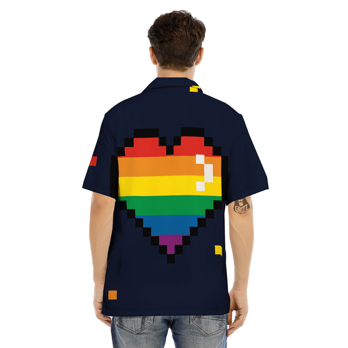LGBT Pride 8 Bit Rainbow Pixel Heart Men's Hawaiian Shirt-grizzshop