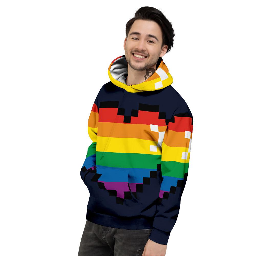 LGBT Pride 8 Bit Rainbow Pixel Heart Men's Hoodie-grizzshop