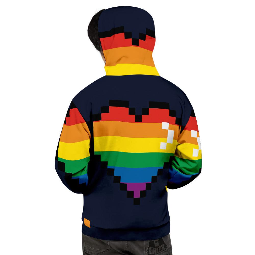 LGBT Pride 8 Bit Rainbow Pixel Heart Men's Hoodie-grizzshop