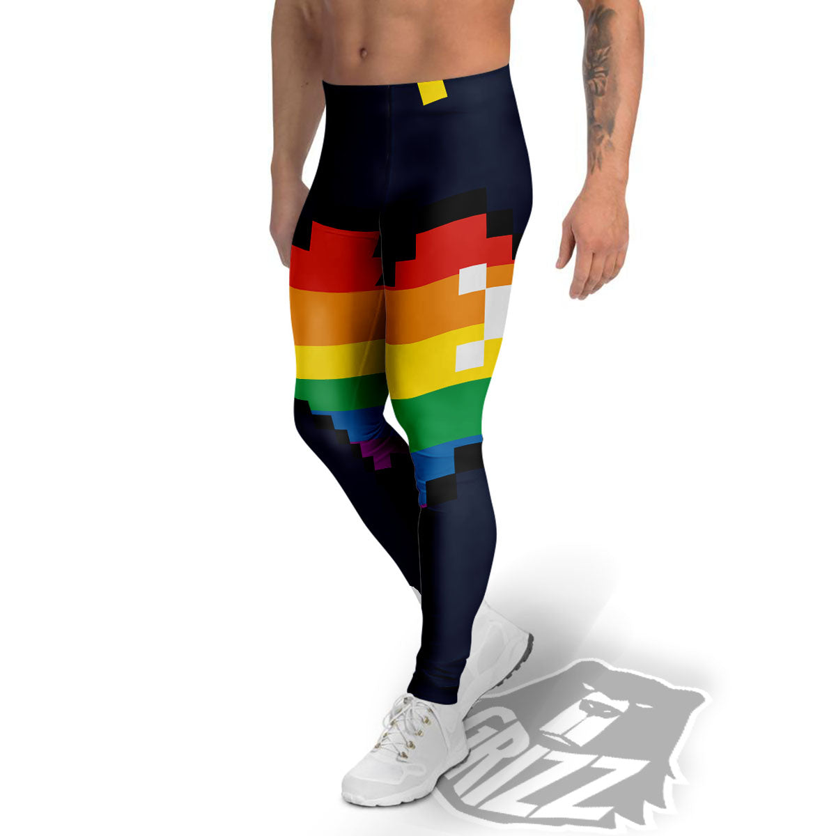 LGBT Pride 8 Bit Rainbow Pixel Heart Men's Leggings-grizzshop