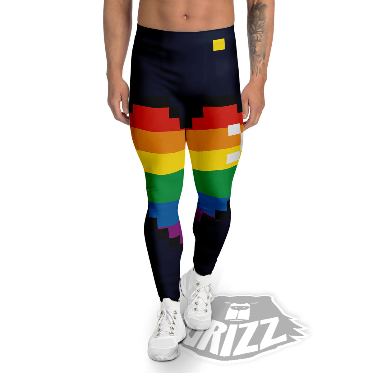 LGBT Pride 8 Bit Rainbow Pixel Heart Men's Leggings-grizzshop