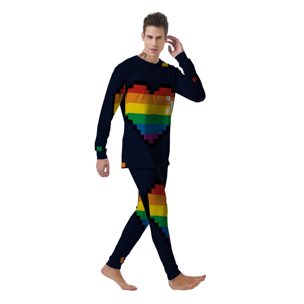 LGBT Pride 8 Bit Rainbow Pixel Heart Men's Pajamas-grizzshop
