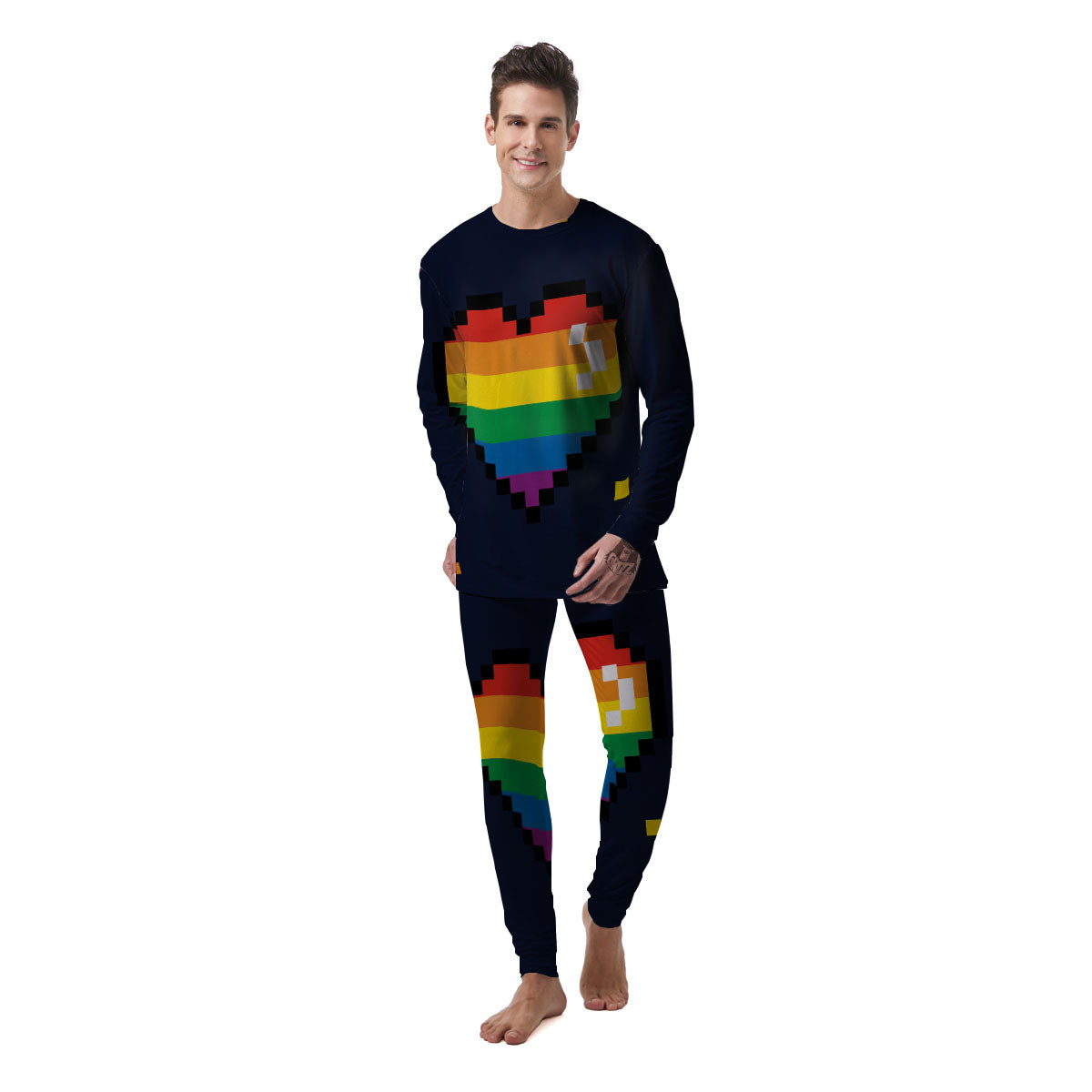 LGBT Pride 8 Bit Rainbow Pixel Heart Men's Pajamas-grizzshop
