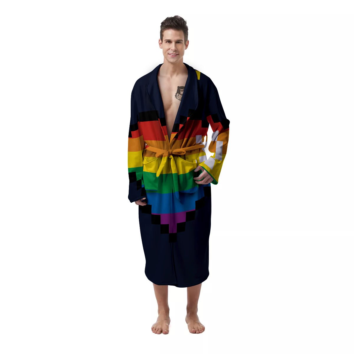 LGBT Pride 8 Bit Rainbow Pixel Heart Men's Robe-grizzshop