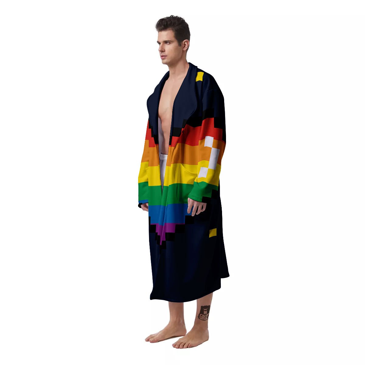 LGBT Pride 8 Bit Rainbow Pixel Heart Men's Robe-grizzshop