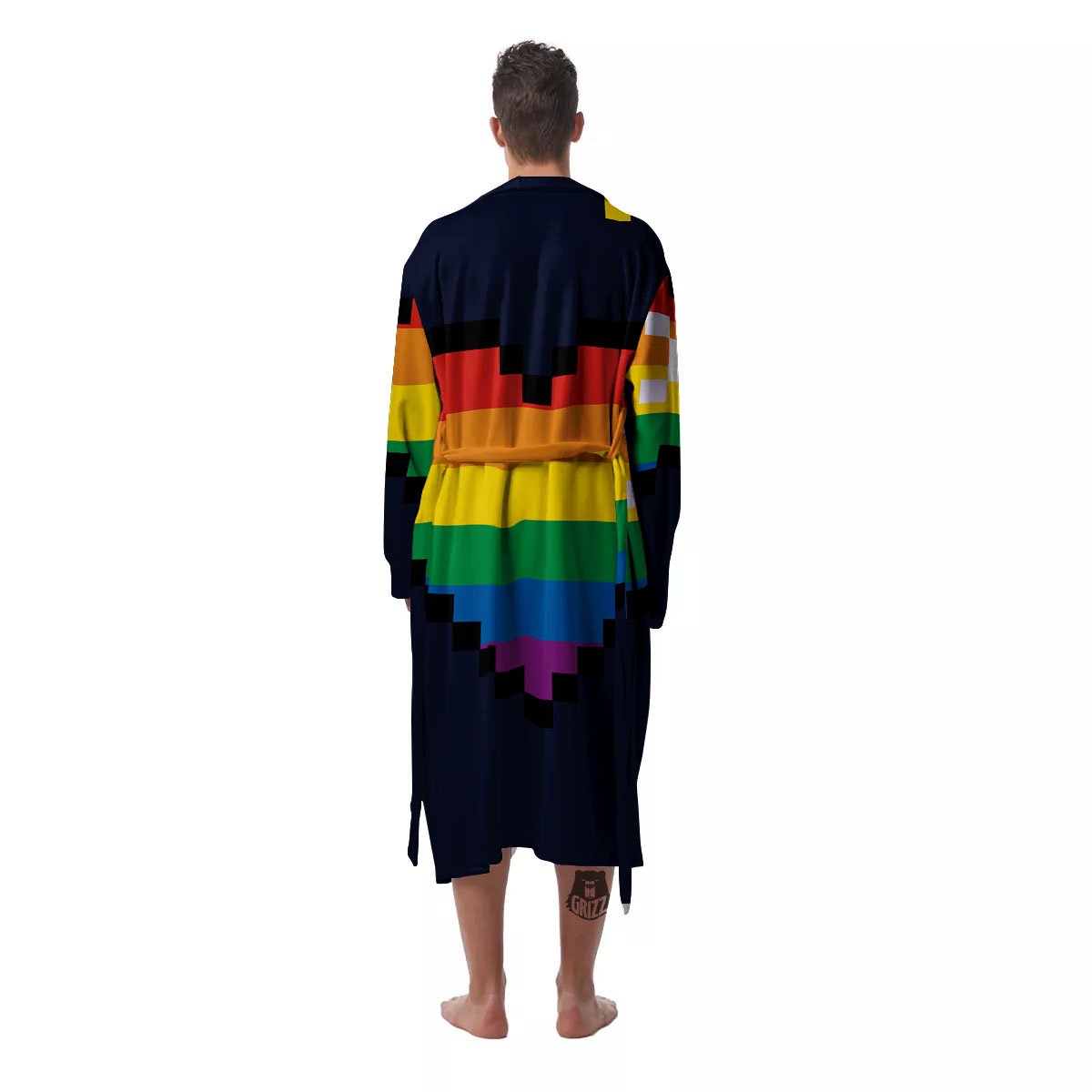 LGBT Pride 8 Bit Rainbow Pixel Heart Men's Robe-grizzshop