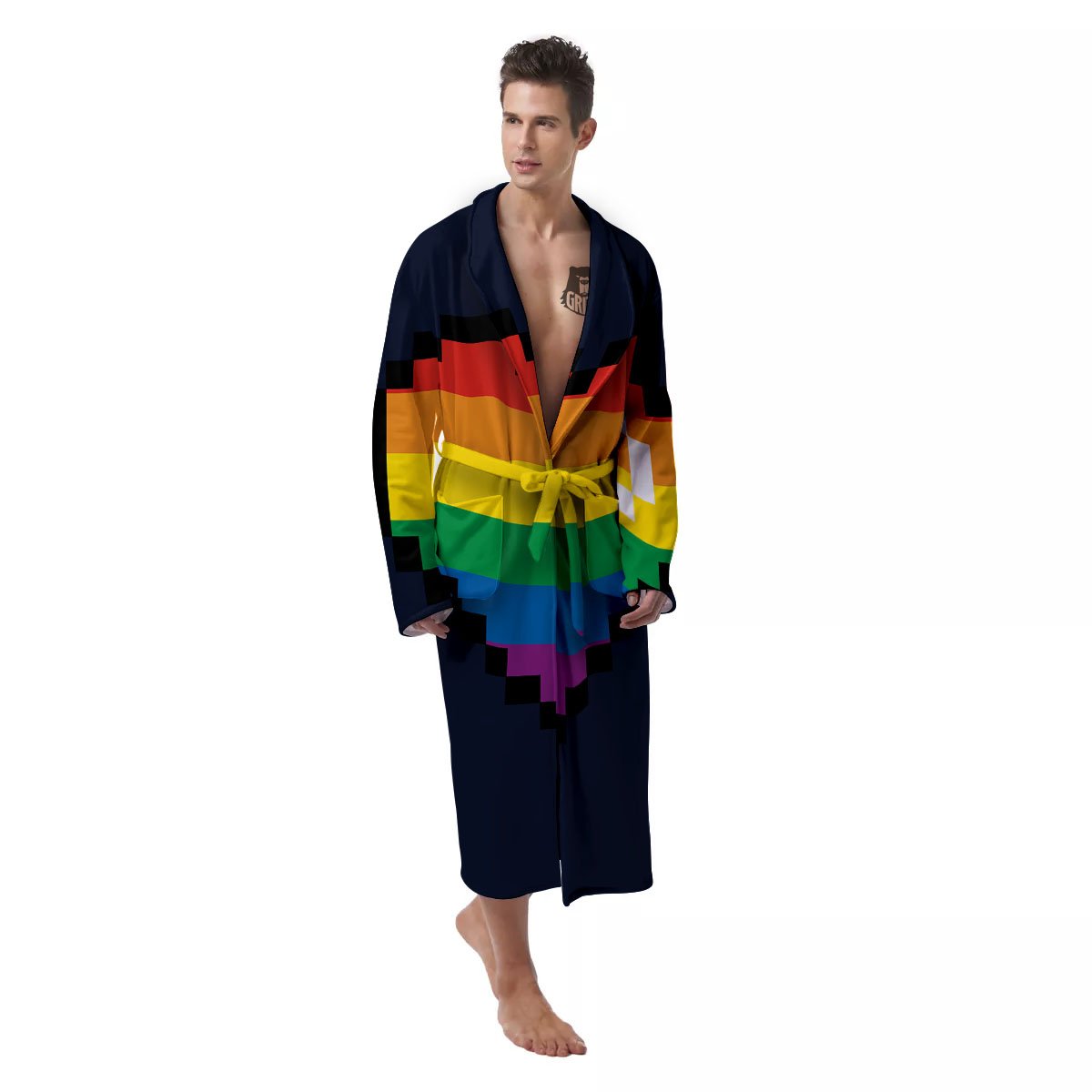 LGBT Pride 8 Bit Rainbow Pixel Heart Men's Robe-grizzshop
