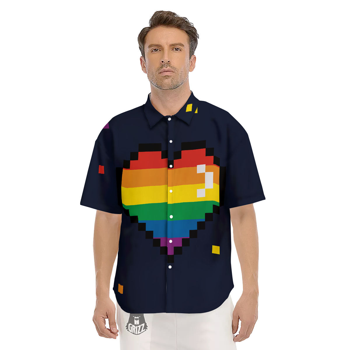 LGBT Pride 8 Bit Rainbow Pixel Heart Men's Short Sleeve Shirts-grizzshop