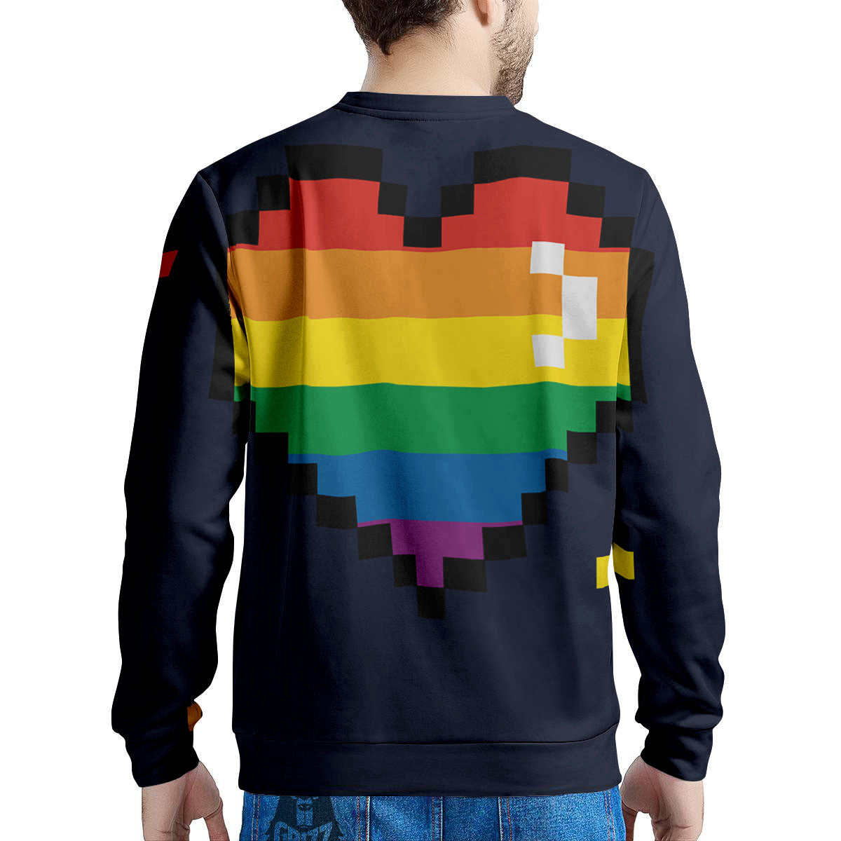 LGBT Pride 8 Bit Rainbow Pixel Heart Men's Sweatshirt-grizzshop