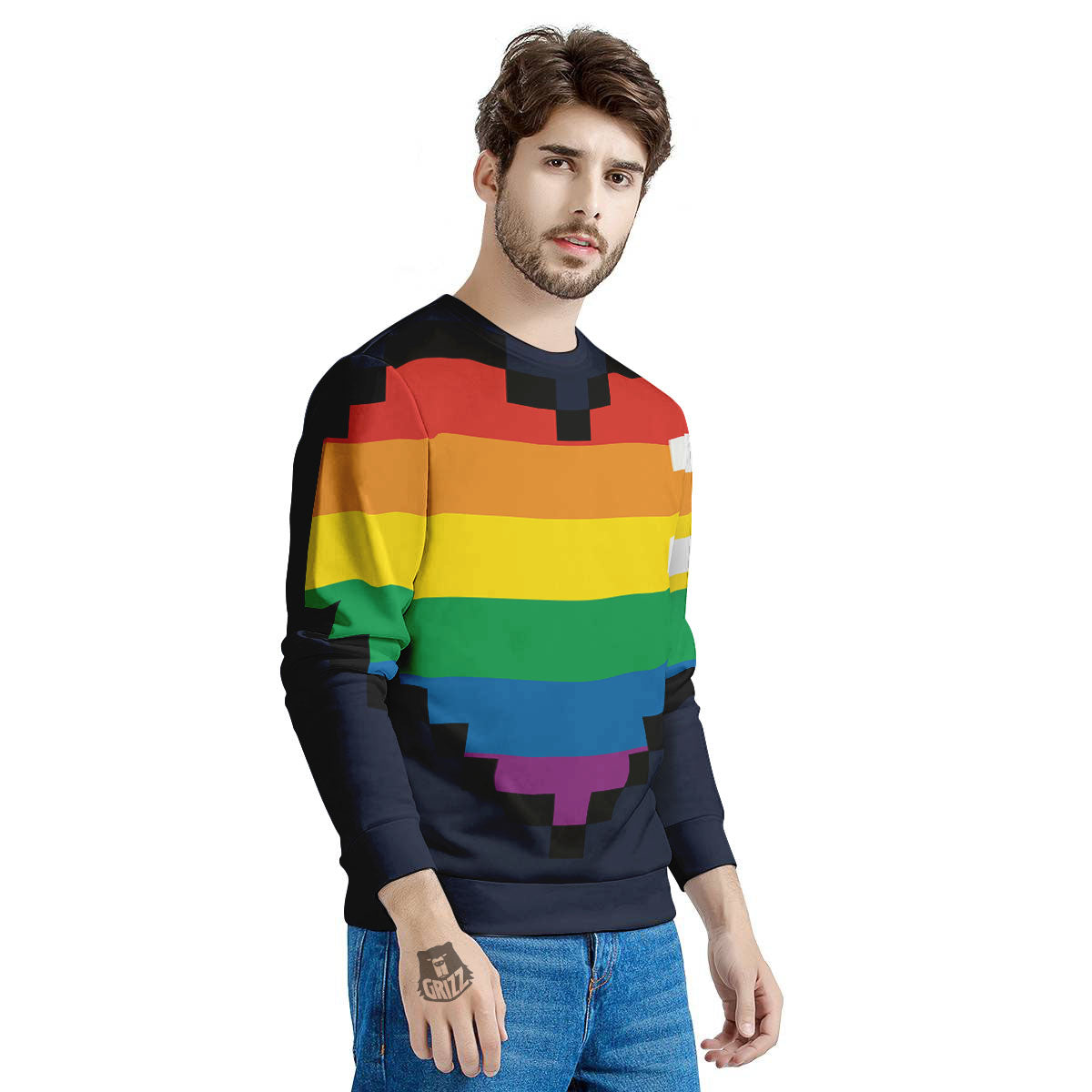 LGBT Pride 8 Bit Rainbow Pixel Heart Men's Sweatshirt-grizzshop