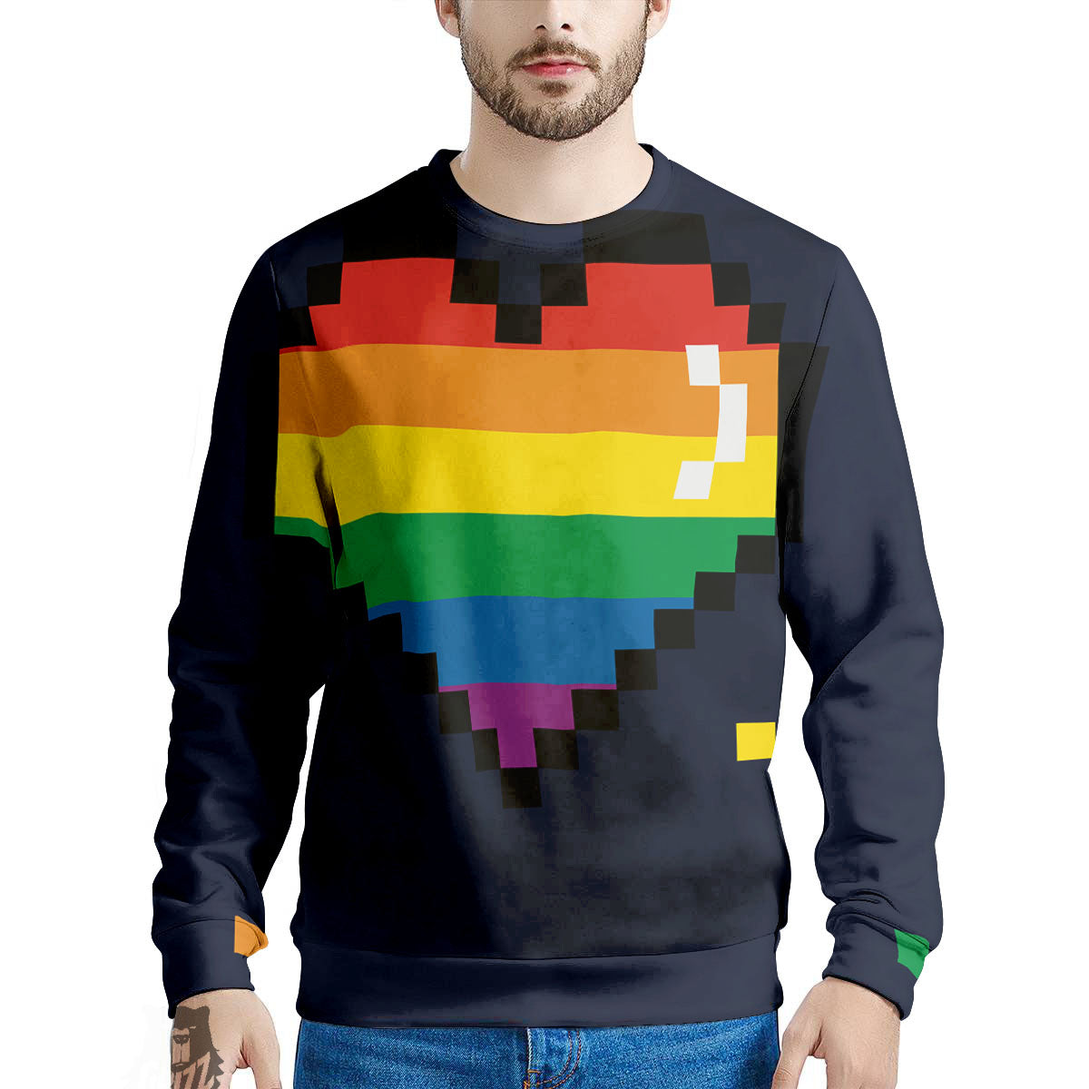 LGBT Pride 8 Bit Rainbow Pixel Heart Men's Sweatshirt-grizzshop
