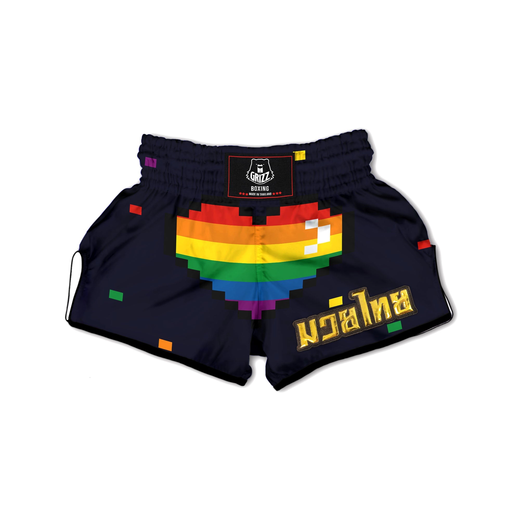 LGBT Pride 8 Bit Rainbow Pixel Heart Muay Thai Boxing Shorts-grizzshop