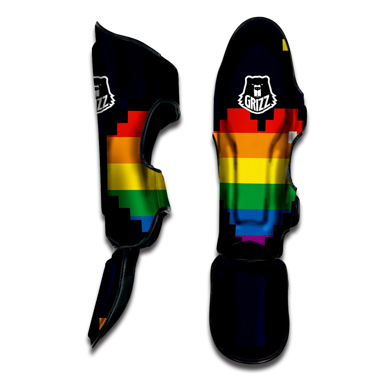 LGBT Pride 8 Bit Rainbow Pixel Heart Muay Thai Shin Guards-grizzshop