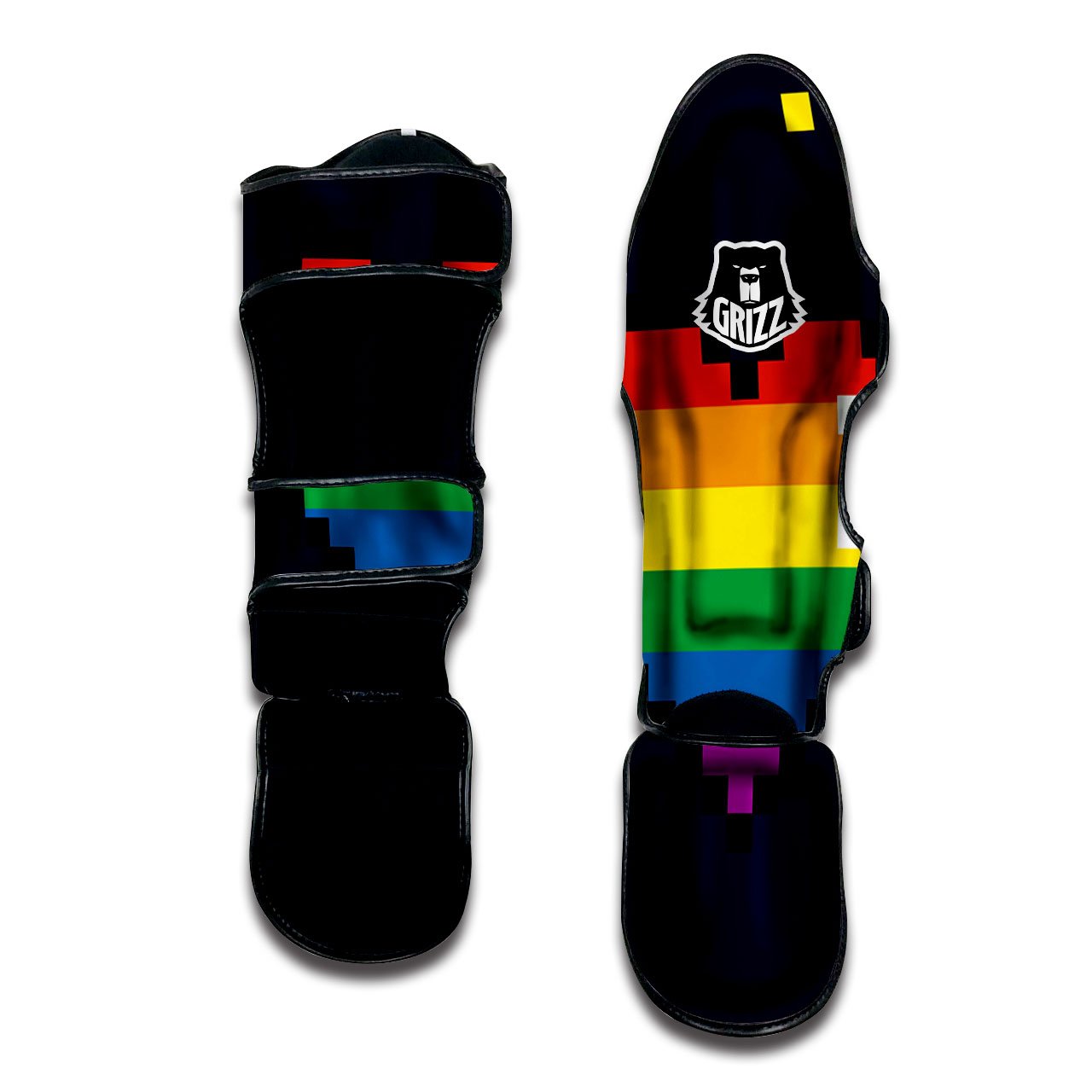 LGBT Pride 8 Bit Rainbow Pixel Heart Muay Thai Shin Guards-grizzshop