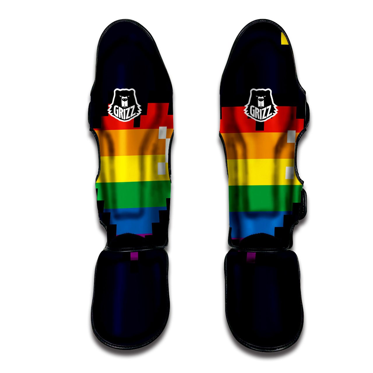 LGBT Pride 8 Bit Rainbow Pixel Heart Muay Thai Shin Guards-grizzshop