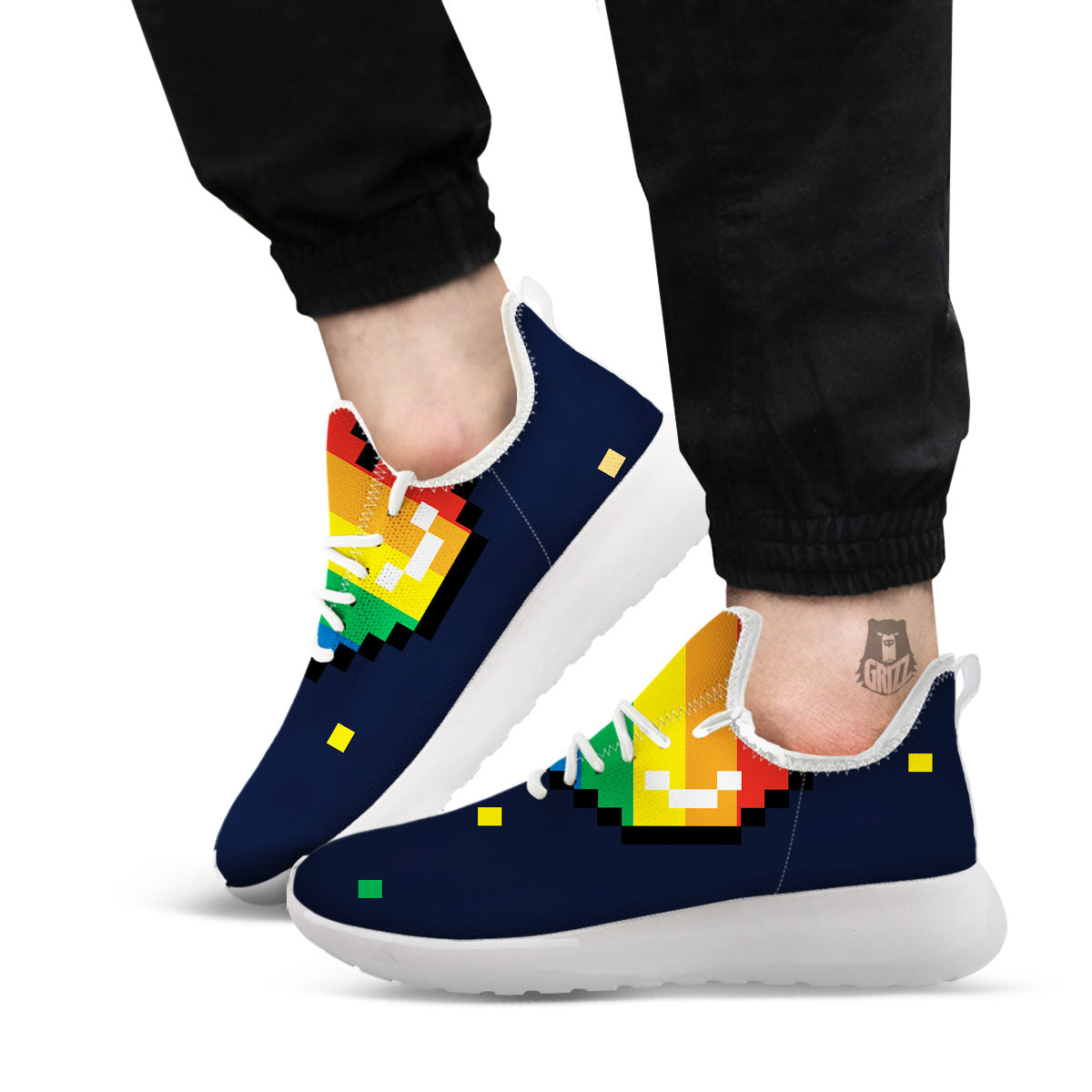 LGBT Pride 8 Bit Rainbow Pixel Heart White Athletic Shoes-grizzshop