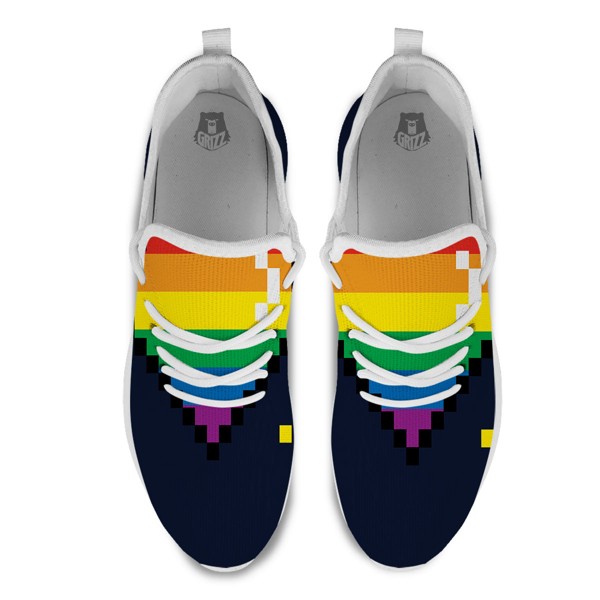 LGBT Pride 8 Bit Rainbow Pixel Heart White Athletic Shoes-grizzshop