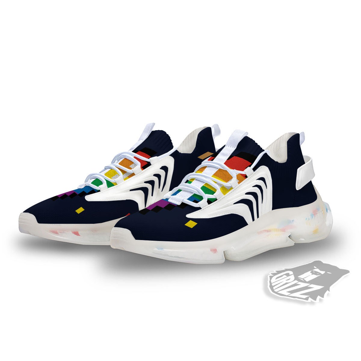 LGBT Pride 8 Bit Rainbow Pixel Heart White Gym Shoes-grizzshop