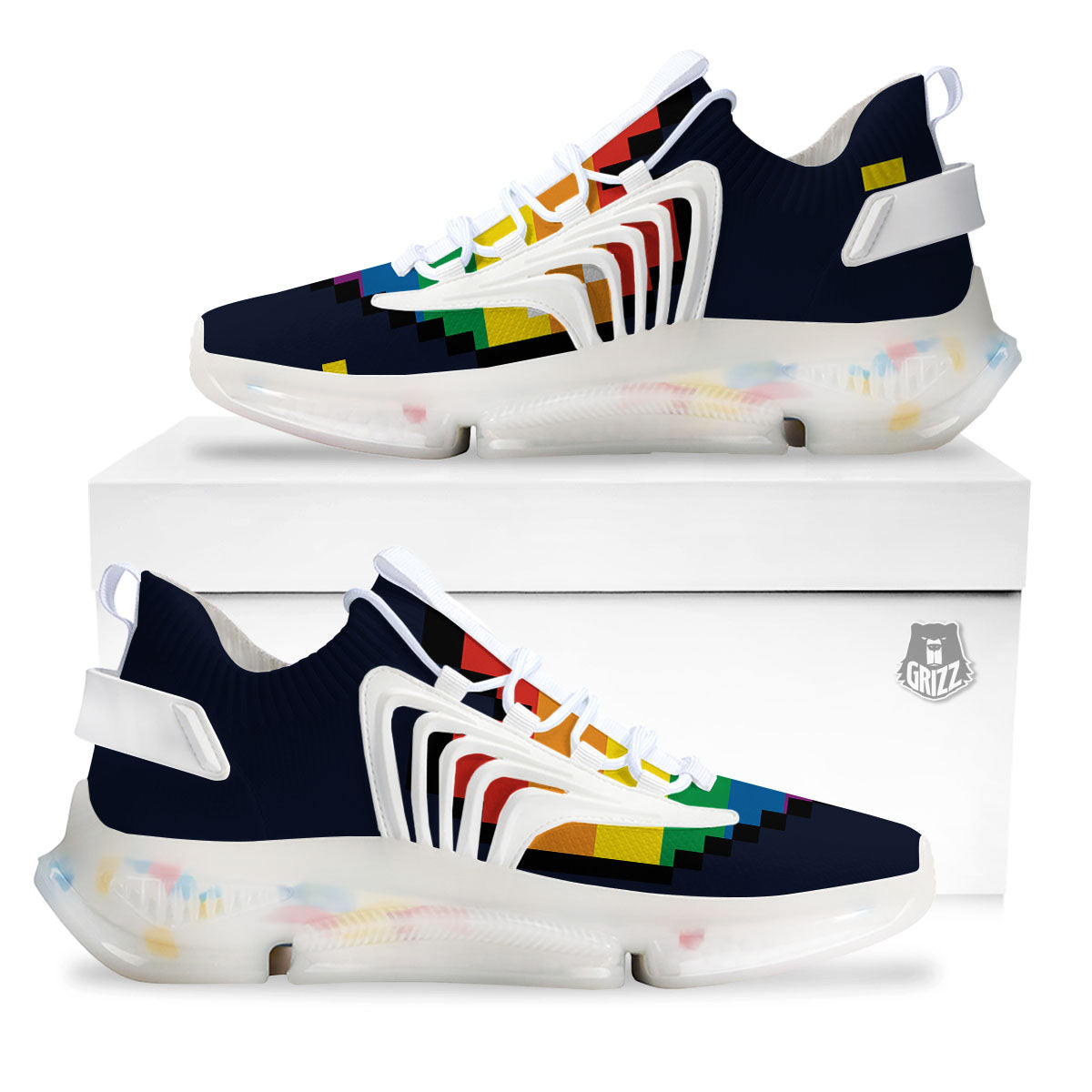 LGBT Pride 8 Bit Rainbow Pixel Heart White Gym Shoes-grizzshop