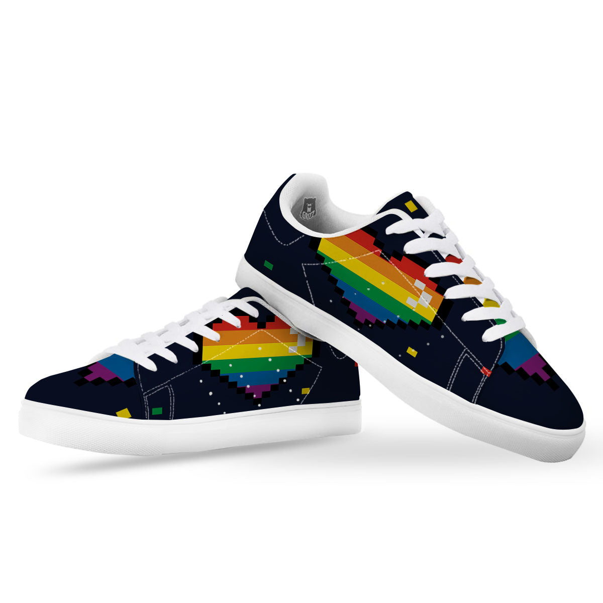 LGBT Pride 8 Bit Rainbow Pixel Heart White Low Top Sneakers-grizzshop