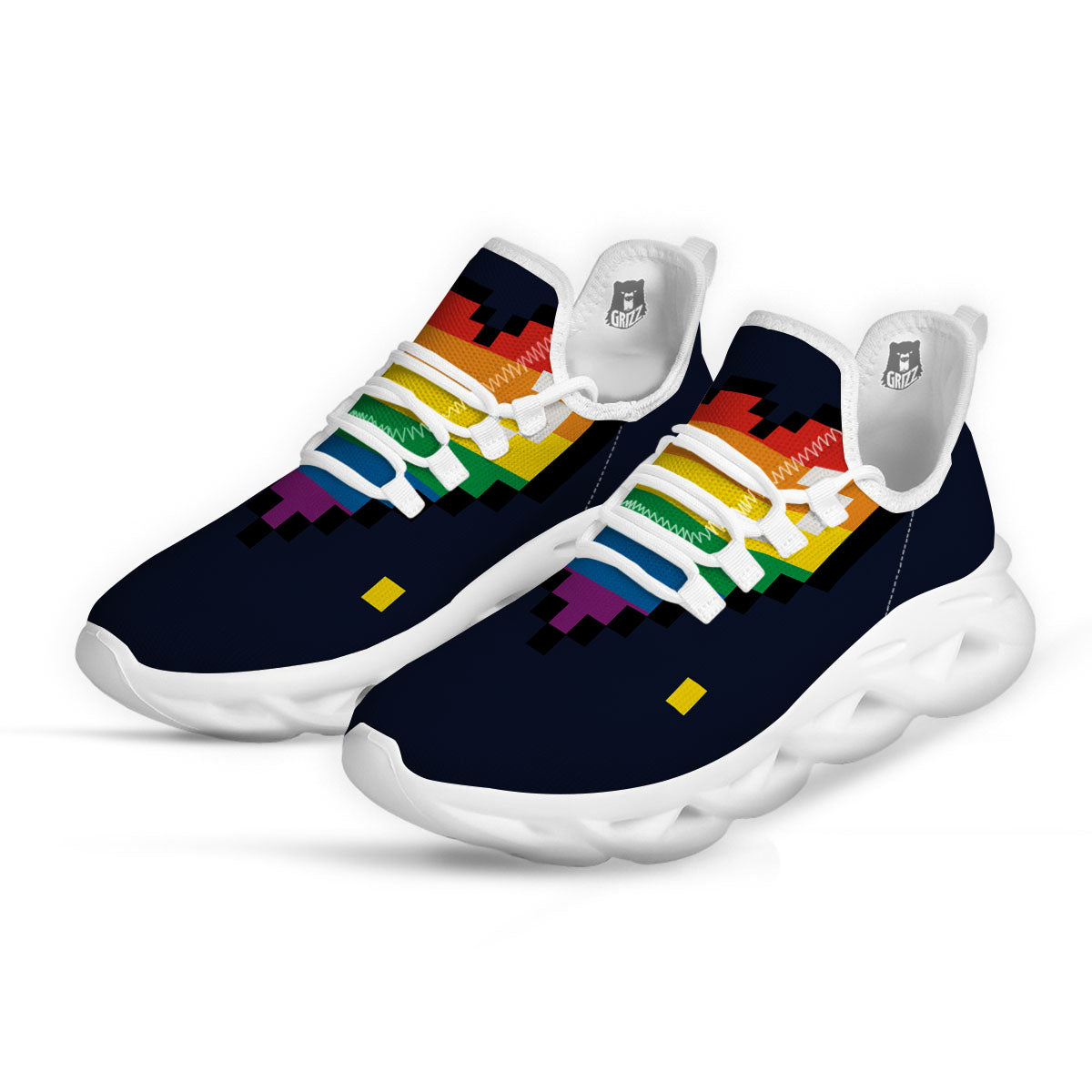 LGBT Pride 8 Bit Rainbow Pixel Heart White Running Shoes-grizzshop