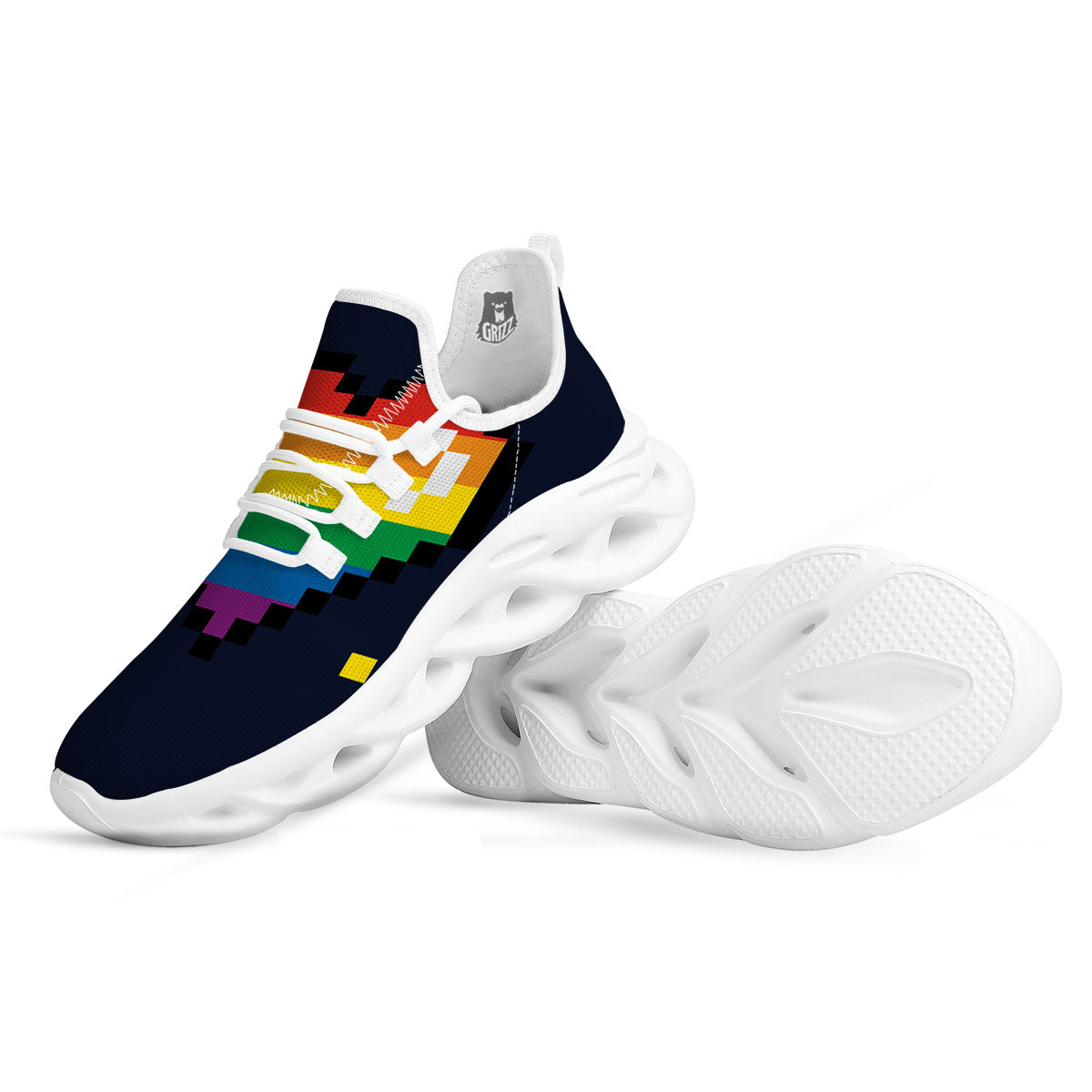 LGBT Pride 8 Bit Rainbow Pixel Heart White Running Shoes-grizzshop
