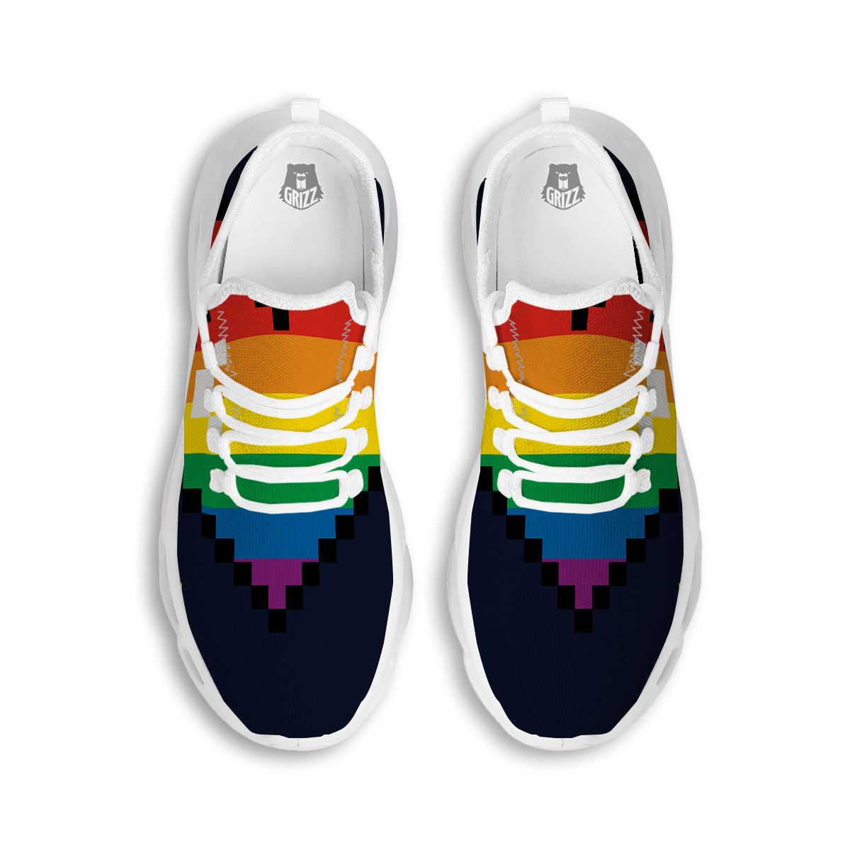 LGBT Pride 8 Bit Rainbow Pixel Heart White Running Shoes-grizzshop