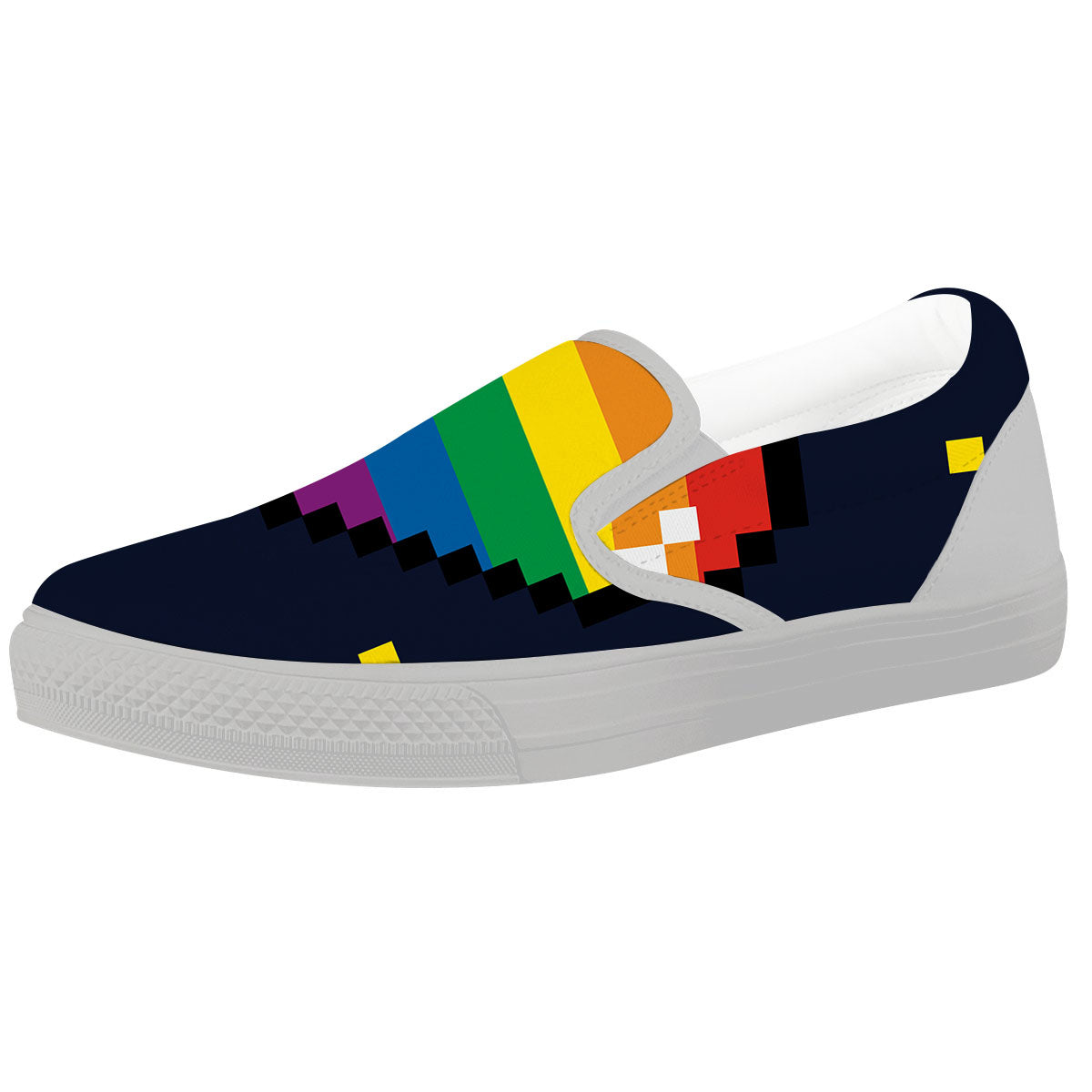LGBT Pride 8 Bit Rainbow Pixel Heart White Slip On Shoes-grizzshop