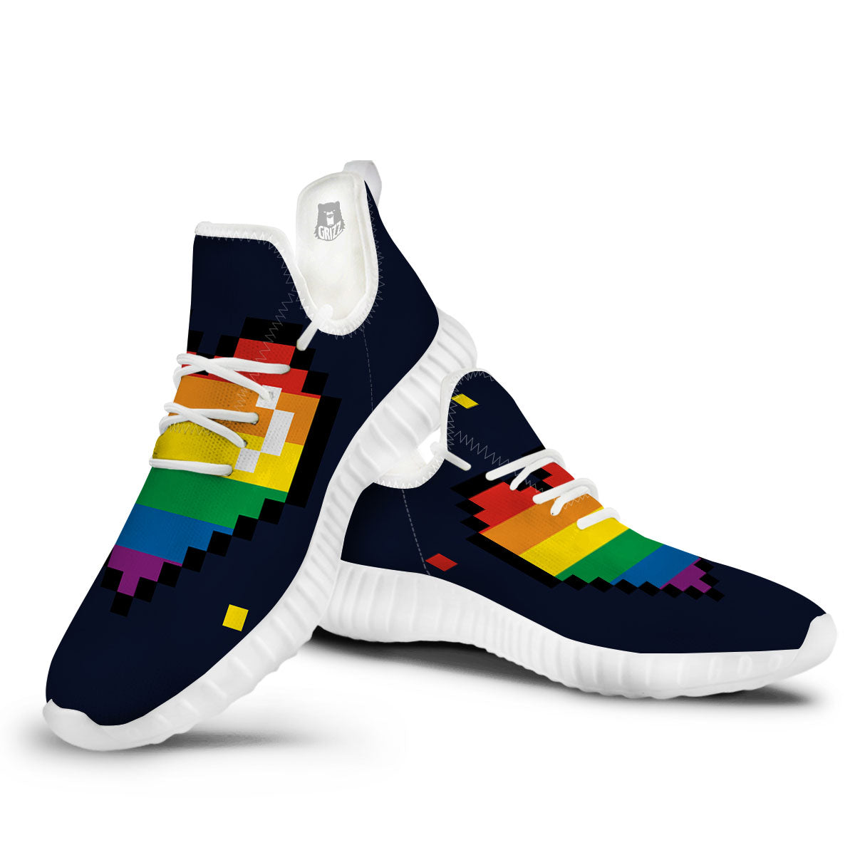LGBT Pride 8 Bit Rainbow Pixel Heart White Walking Shoes-grizzshop