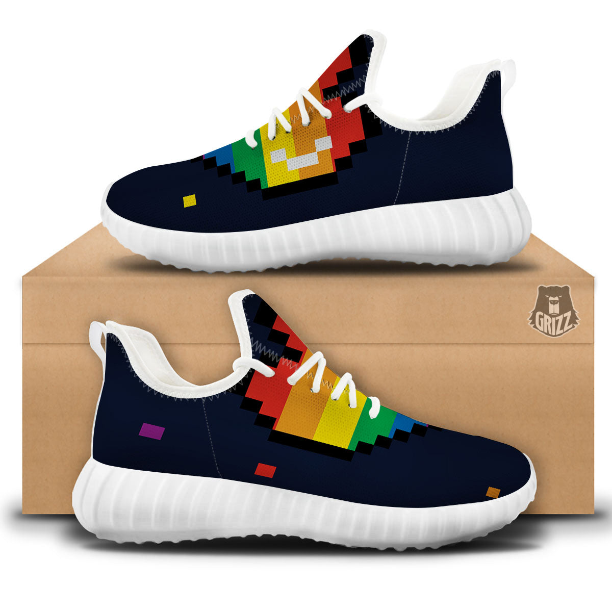 LGBT Pride 8 Bit Rainbow Pixel Heart White Walking Shoes-grizzshop