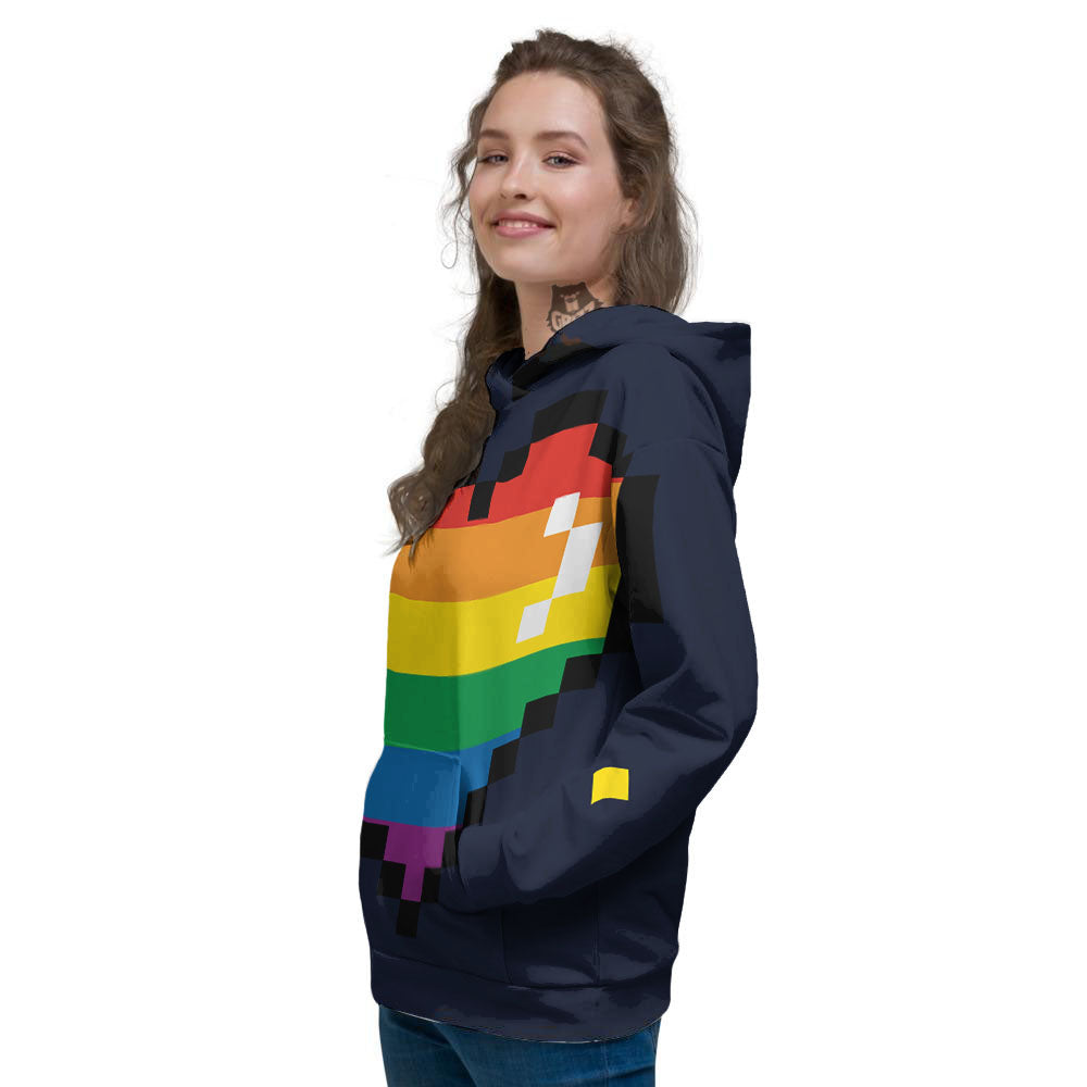 LGBT Pride 8 Bit Rainbow Pixel Heart Women's Hoodie-grizzshop