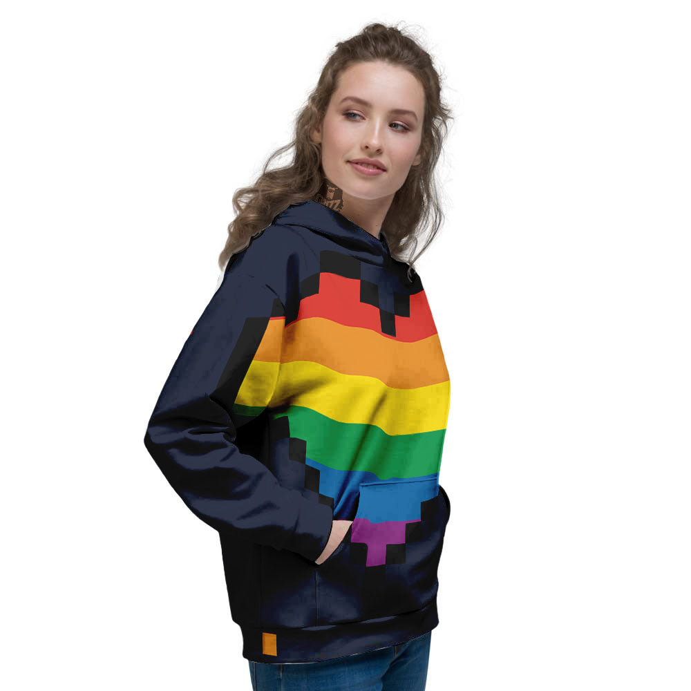 LGBT Pride 8 Bit Rainbow Pixel Heart Women's Hoodie-grizzshop