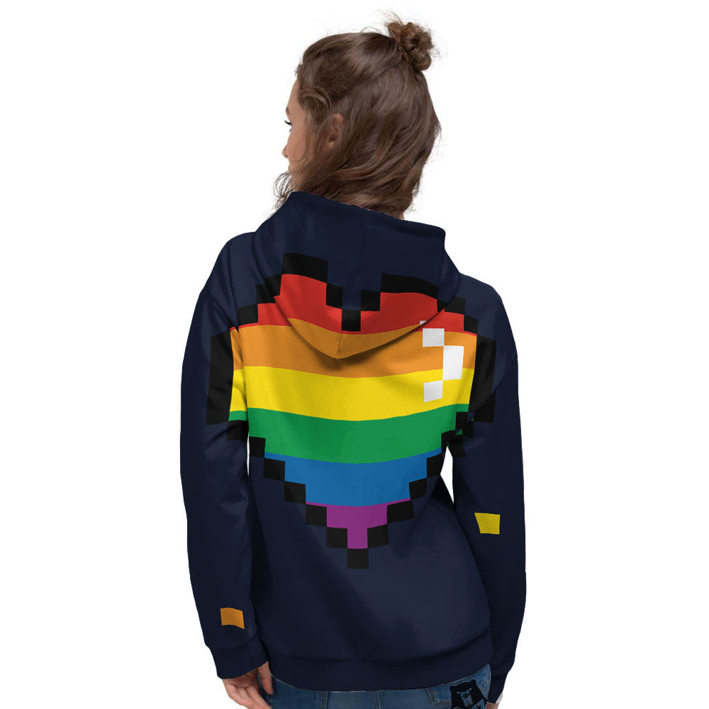 LGBT Pride 8 Bit Rainbow Pixel Heart Women's Hoodie-grizzshop