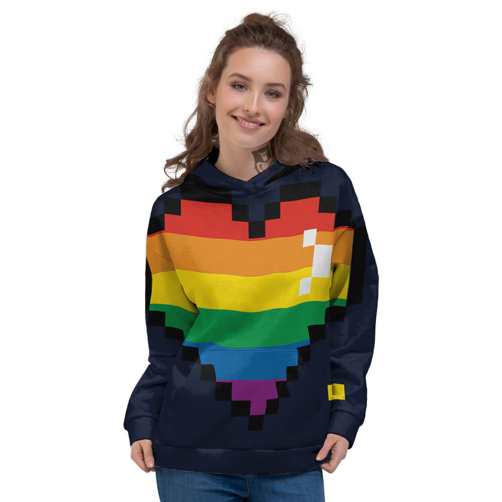 LGBT Pride 8 Bit Rainbow Pixel Heart Women's Hoodie-grizzshop