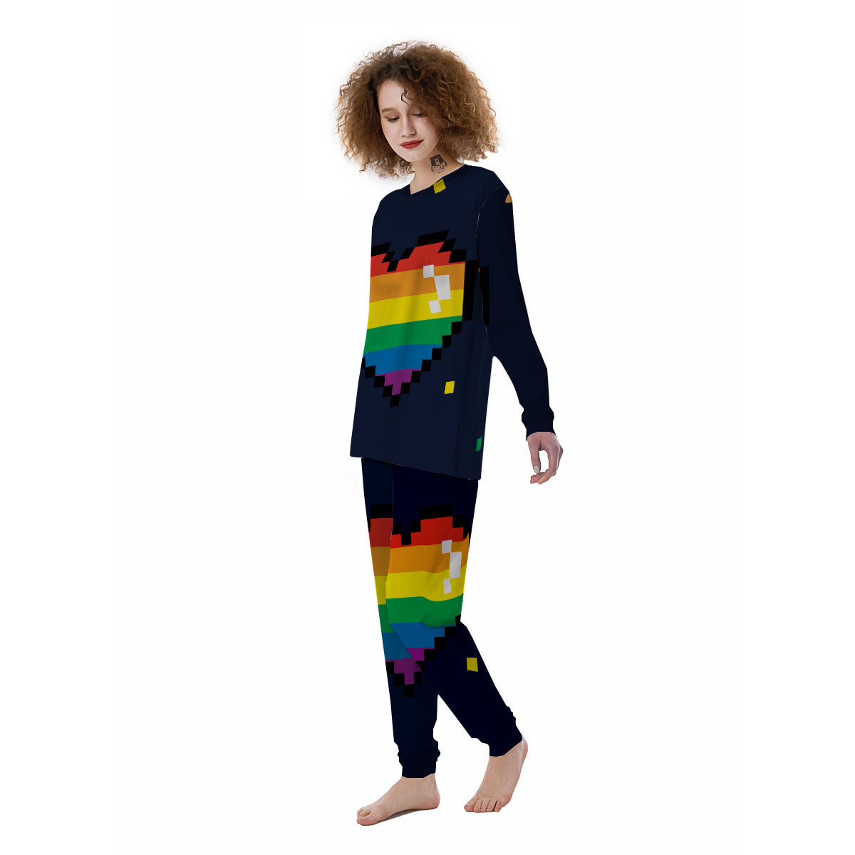 LGBT Pride 8 Bit Rainbow Pixel Heart Women's Pajamas-grizzshop